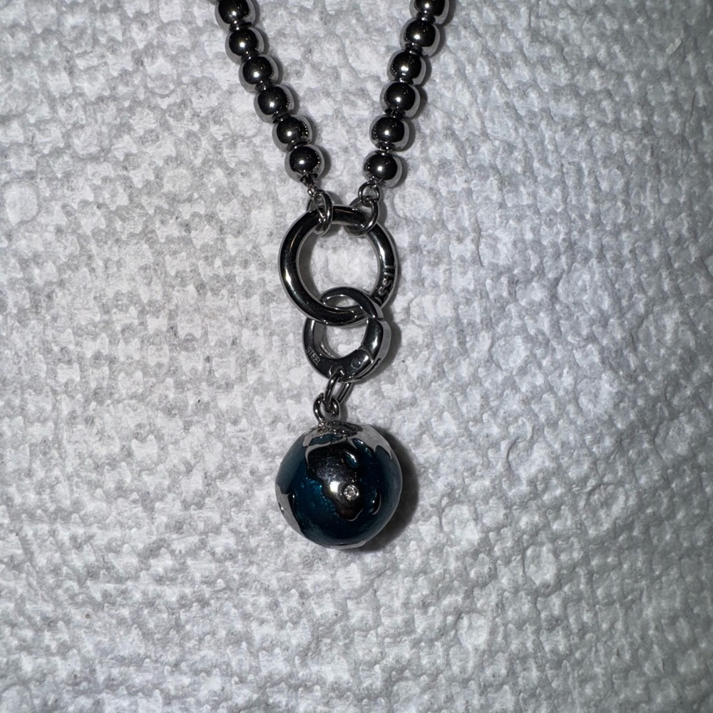Fossil Silver Necklace with Earth Pendant